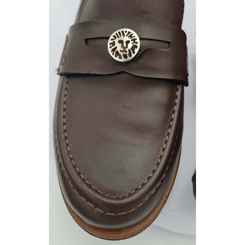Anne Klein AK Brown Soft Leather iFlex Dress Penny Loafers Gold Logo W/7.5 NWOB